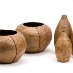 Pictures of vases - round Vase New Caribbean Design Papier Mache Tobacco Leaves.jpg